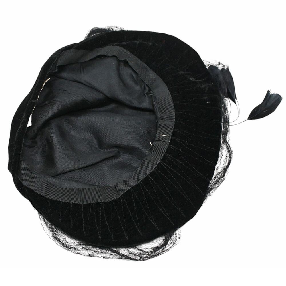 Vintage 1930s Black Velvet Hat Braid Trim and Feathers with Rhinestones -Hey Viv - Picture 5 of 7